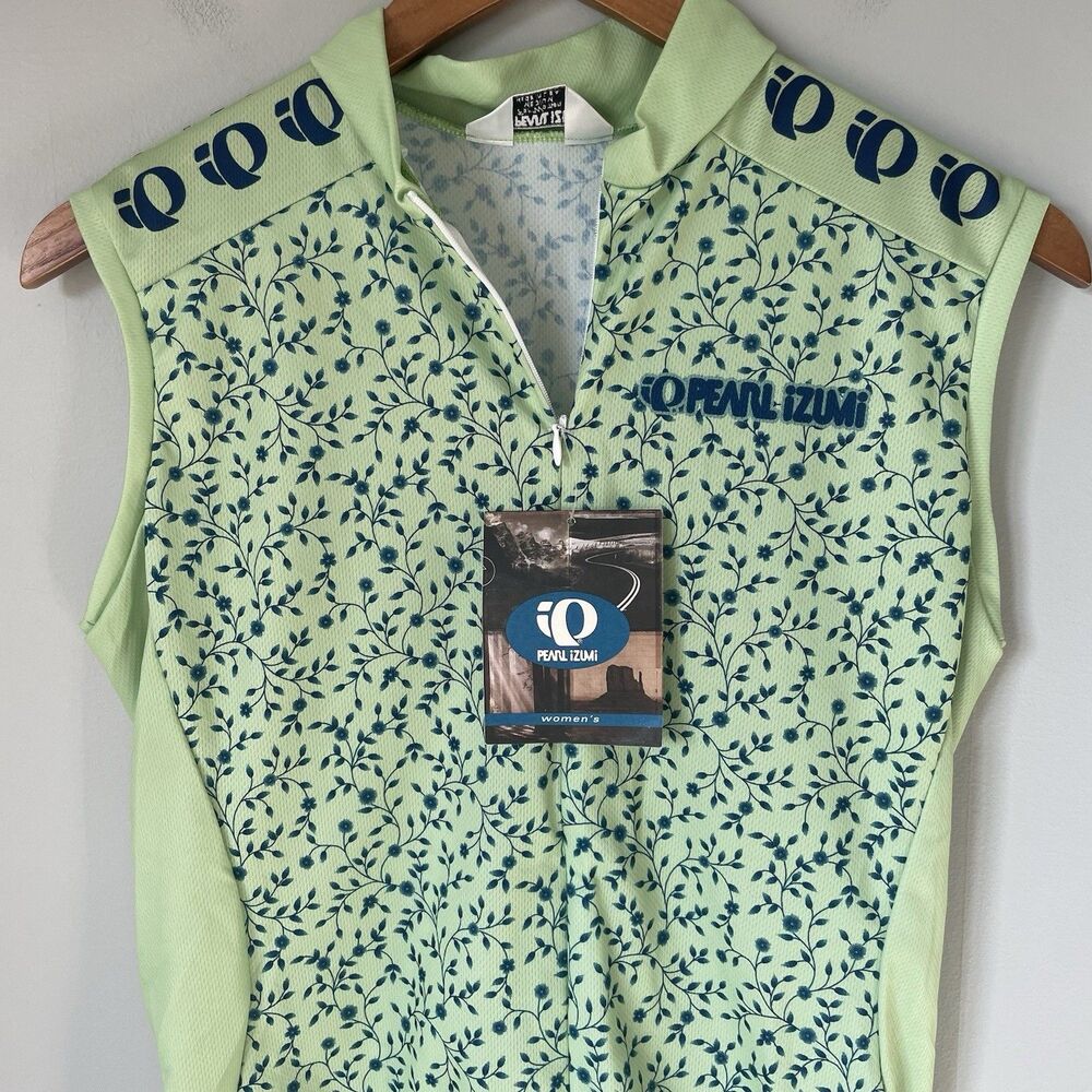 Pearl Izumi Vtg 2002 Cycling Jersey Top Sleeveless Floral Green Blue Size Medium - Picture 2 of 11